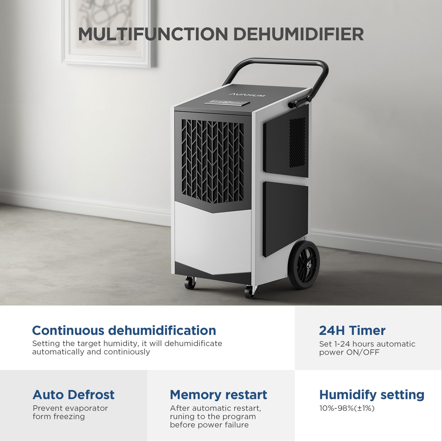 Avahum 250 Pint Commercial Dehumidifier with Pump function