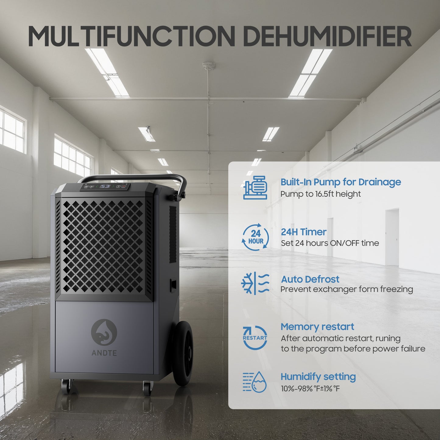 305 Pint Commercial Dehumidifier with Pump for Basements.9000 sq.ft Large Commercial-Grade Dehumidifiers with Drain Hose for Industrial Spaces,Job Sites