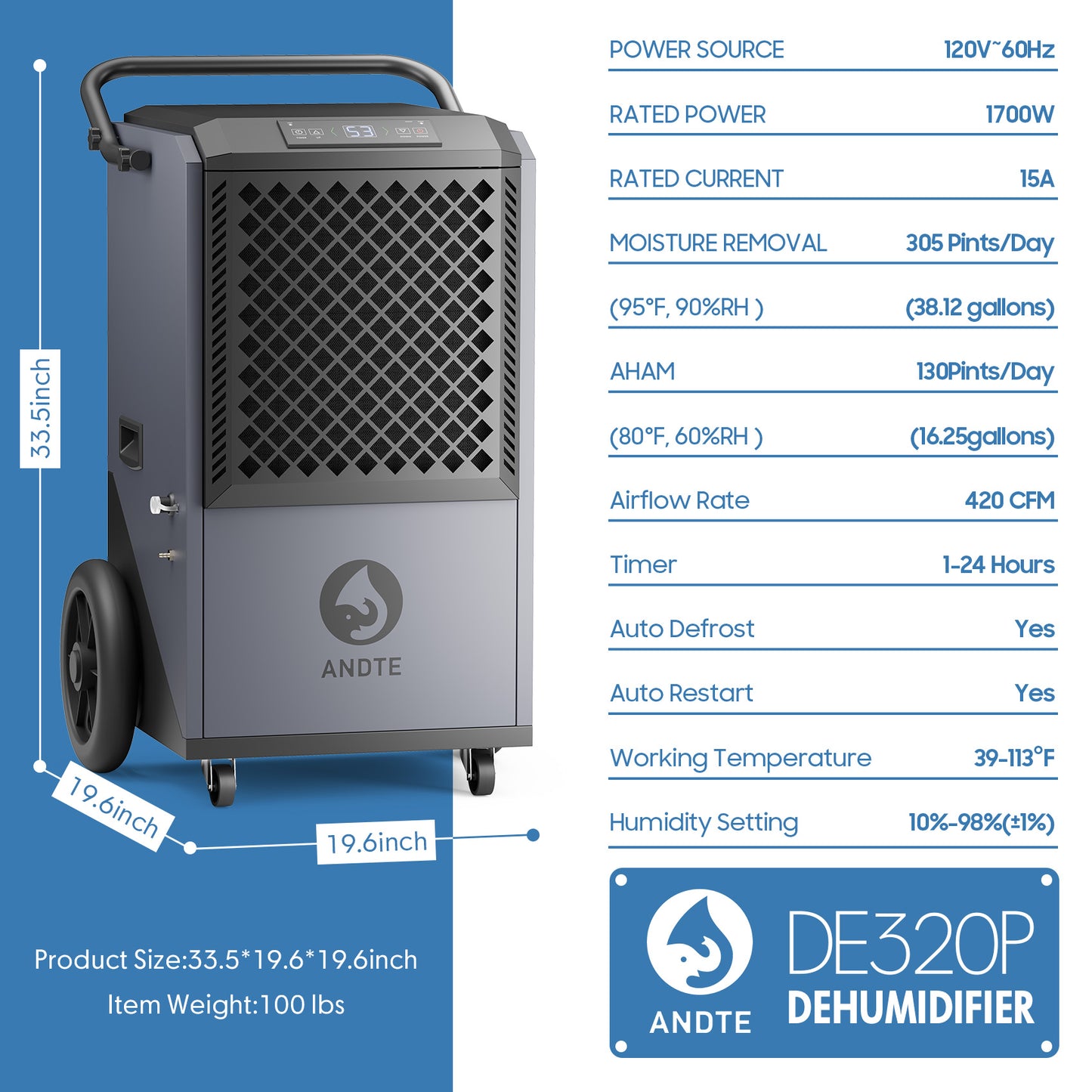 305 Pint Commercial Dehumidifier with Pump for Basements.9000 sq.ft Large Commercial-Grade Dehumidifiers with Drain Hose for Industrial Spaces,Job Sites