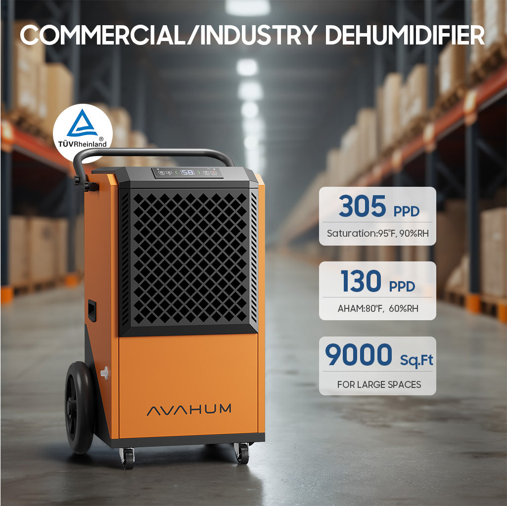 commercial dehumidifier for Basements,305 Pint, 9000 sqft Large Spaces,38 Gallon/Day.Commercial Grade Dehumidifiers for Industrial,24H Timer,Continuous Dehumidification,Auto defrost. Brand: AVAHUM