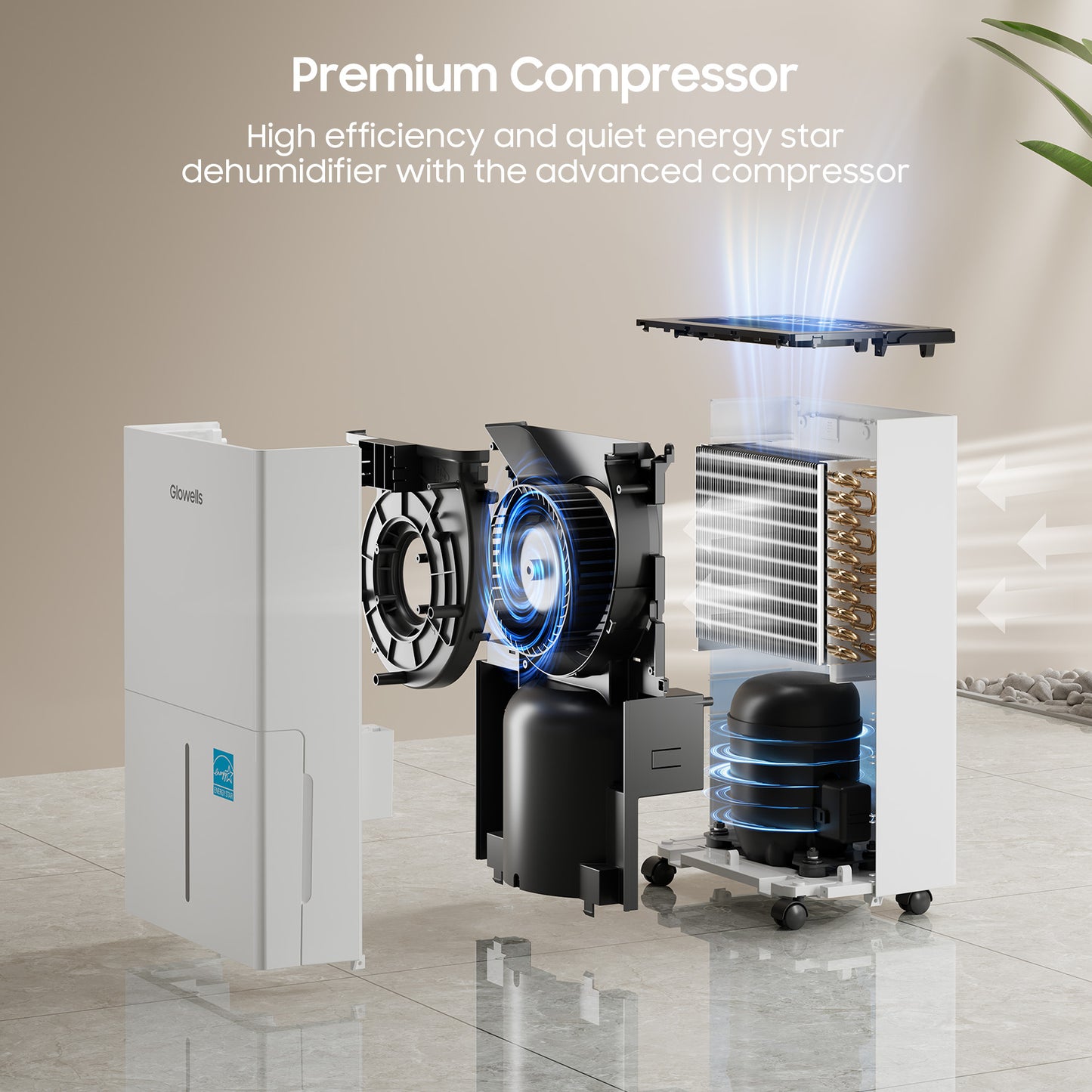 52 Pints Portable Dehumidifier for Basements and Homes with Drain Hose, Covers up to 4500 Sq Ft, Removes up to 50 Pints of Moisture per Day (95°F, 95% RH)