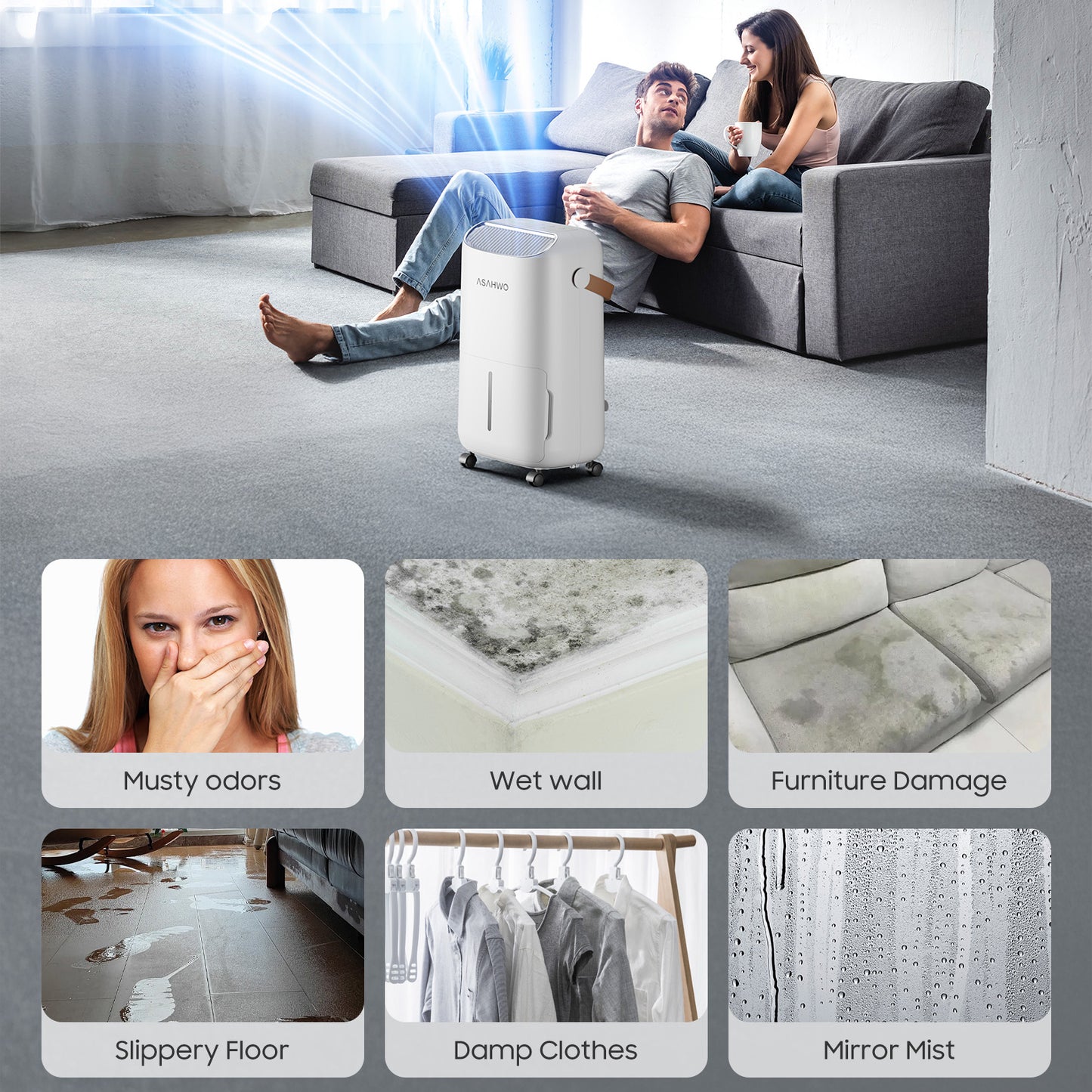 45Pints Energy Star Dehumidifier for Basement, 4500 Sq.Ft Home Dehumidifier Large Room Dehumidifiers with Drain Hose for Bathroom Living room, Smart Humidity Control, Touch Control Panel