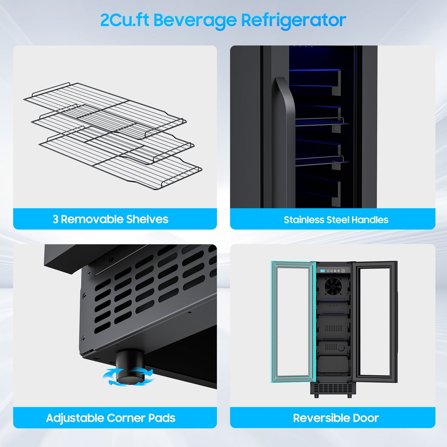 60 Cans Beverage Refrigerator with Double-Layer Glass Door, Digital Temperature Control, LED Lgiht for Home, Bar, Office