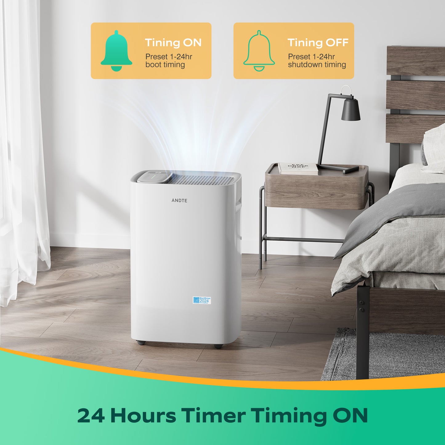 ANDTE 52 Pints Home Dehumidifier for 4500 Sq.Ft Most Efficient Energy Star 2024 Dehumidifier, for Basement and Home, Large Room Dehumidifiers with Drain Hose & Water Tank, 24H Timer, Auto Defrost, Dry Clothes