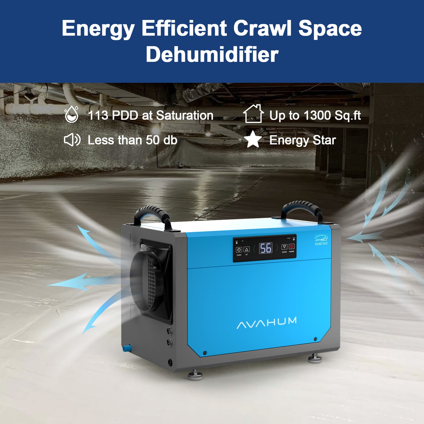 AVAHUM 113 Pints Crawl Space Dehumidifier for Basements energy