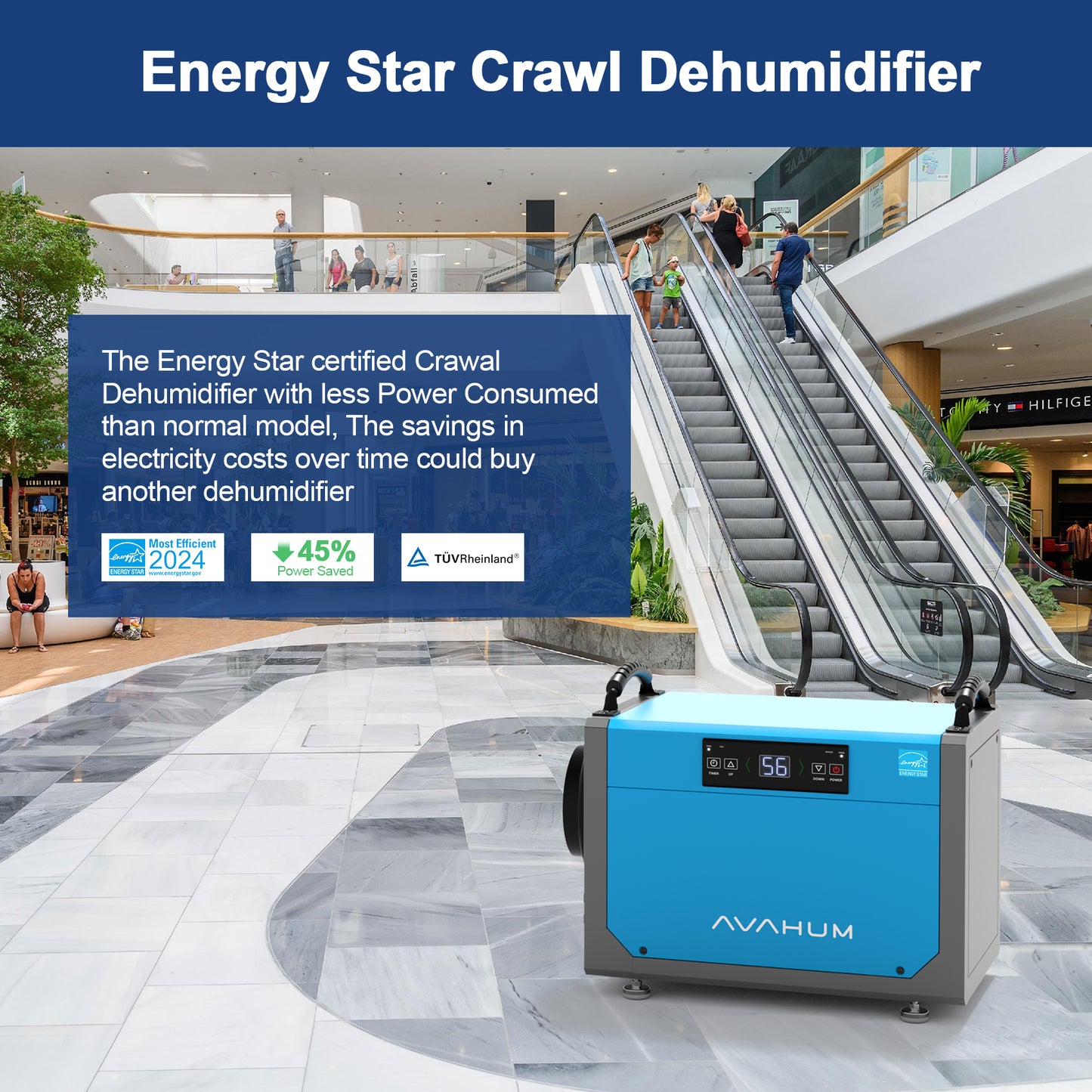AVAHUM 113 Pints Crawl Space Dehumidifier for Basements energy star