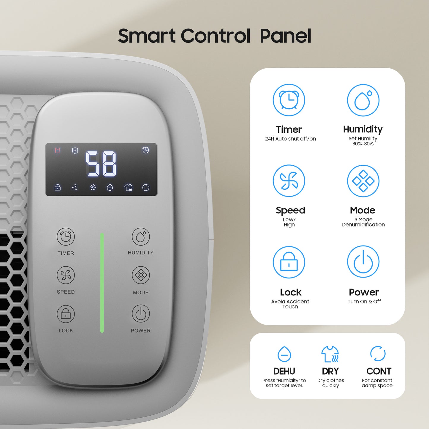 80 Pints Energy Star Home Dehumidifier PD80K control panel