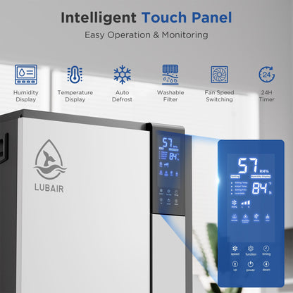 LUBAIR 190 Pints Commercial Dehumidifier with 2.4 Gallons Water Tank, Coverage Area 2400 Sq.ft