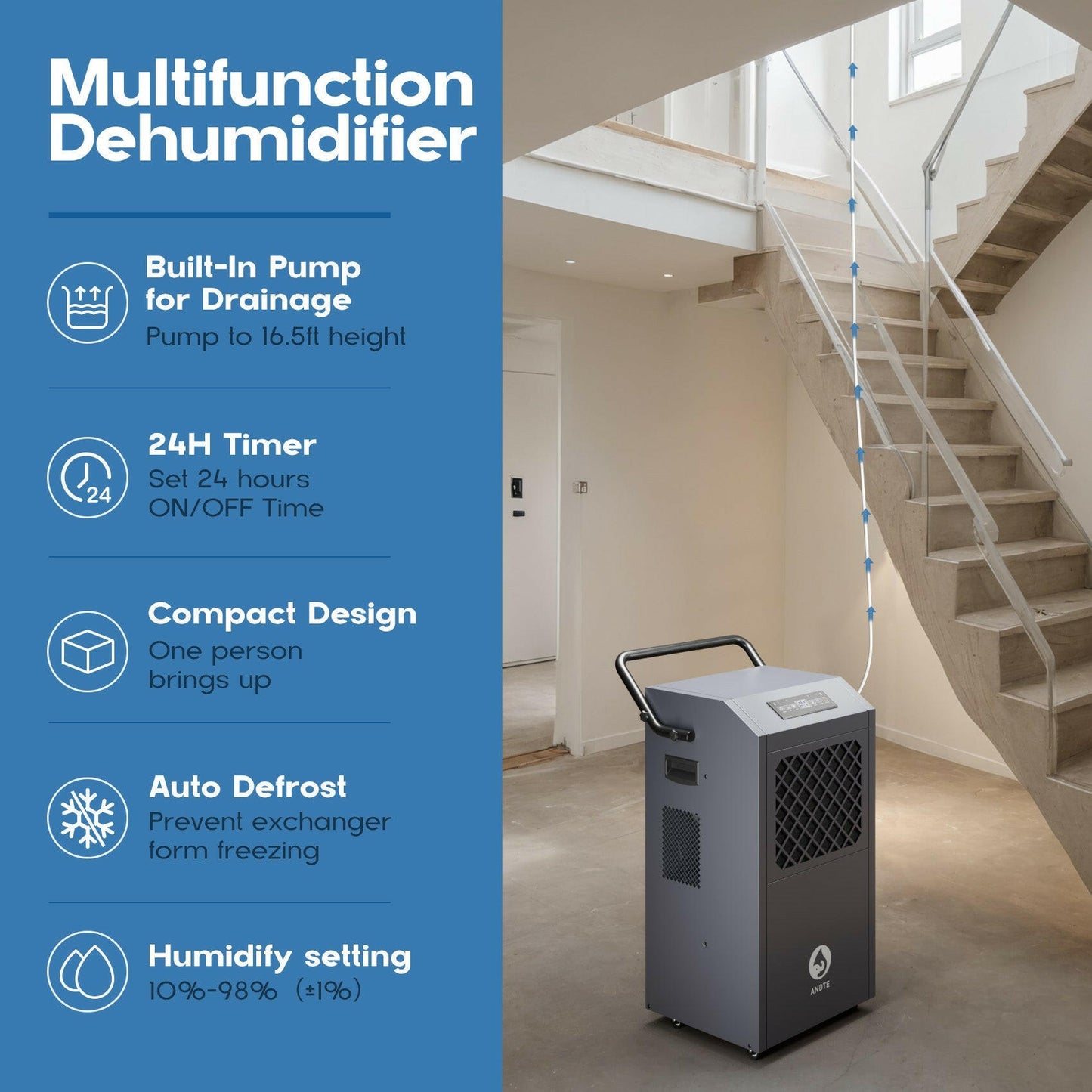 ANDTE 190 Pints Commercial Dehumidifier multifunction