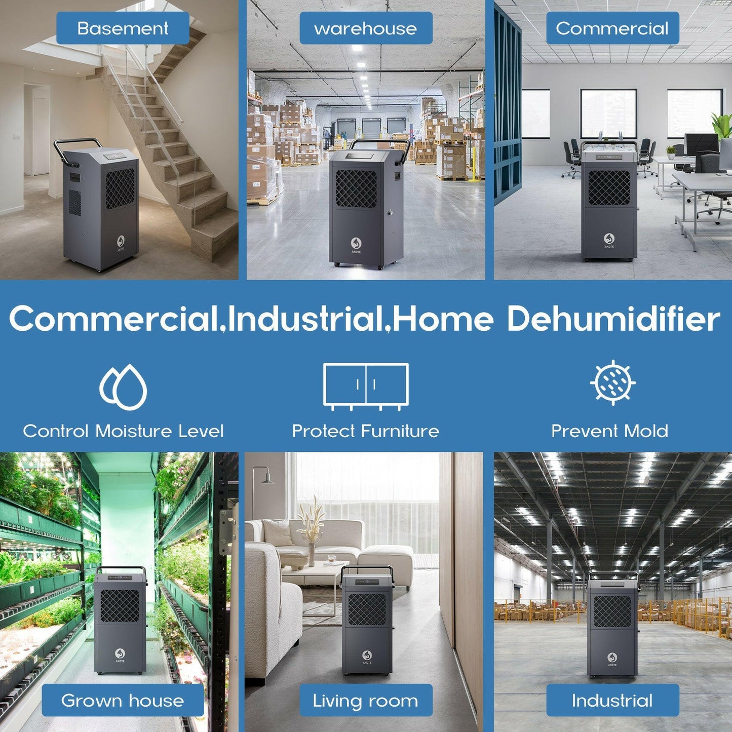 ANDTE 190 Pints Commercial Dehumidifier usage scene