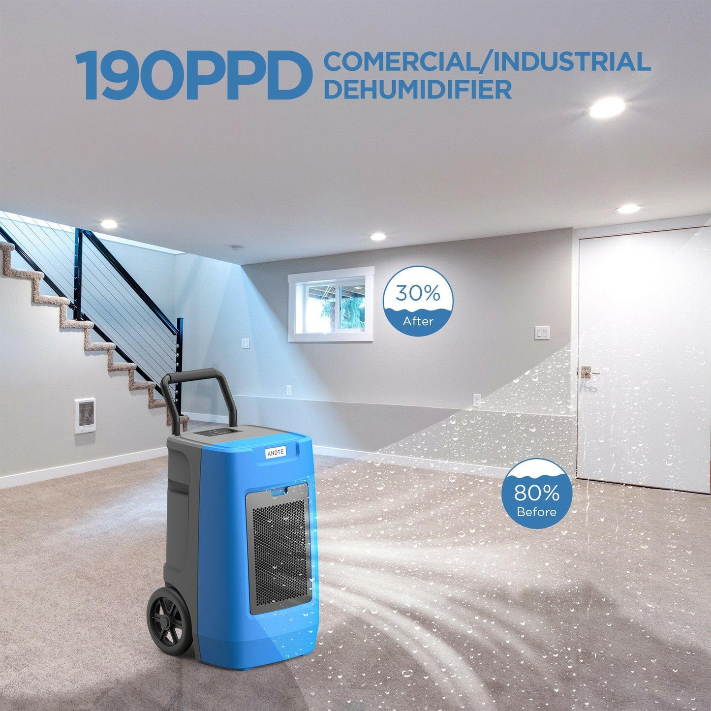 ANDTE 190 Pints Commercial Dehumidifier with Pump 190PPD