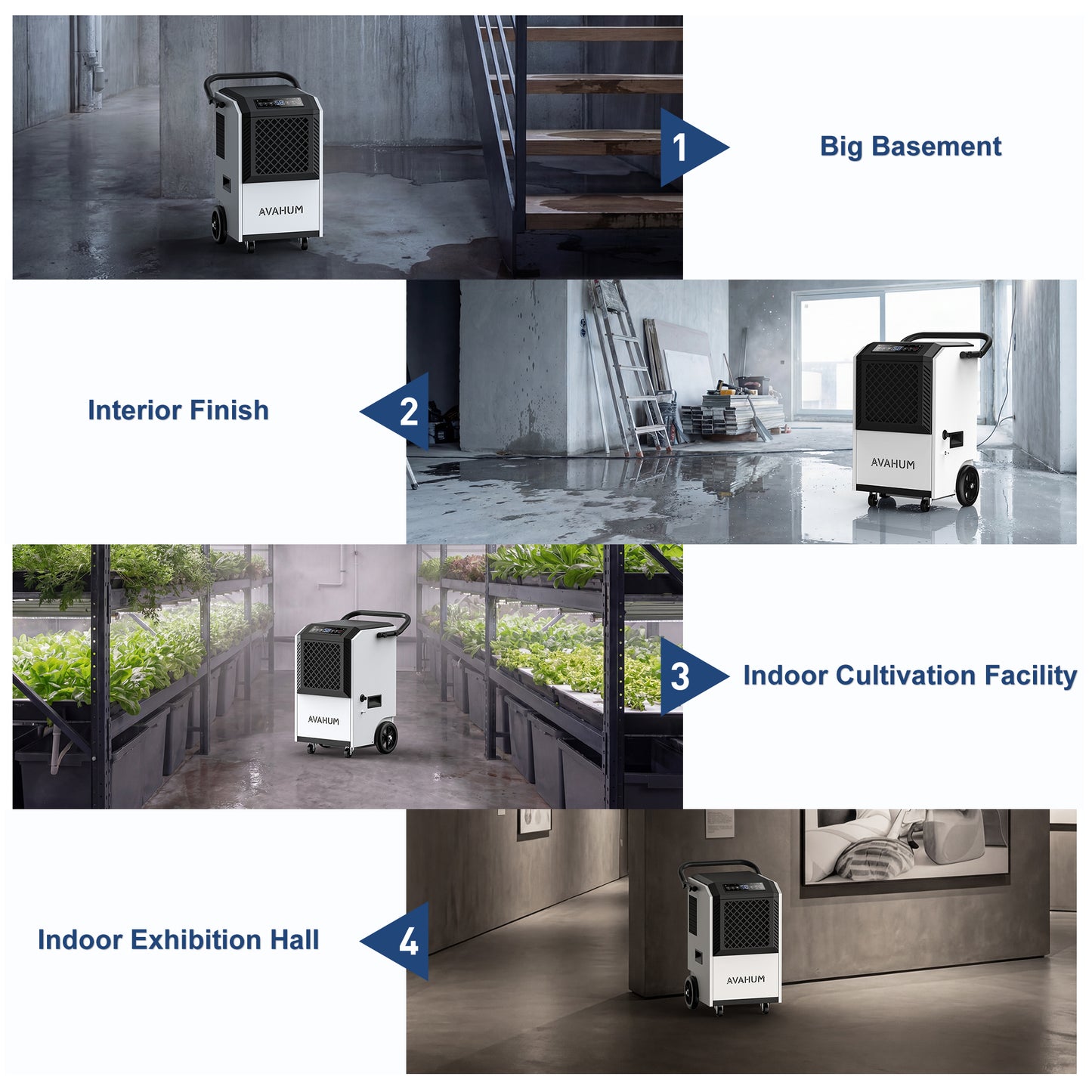 AVAHUM 160 Pints Commercial Dehumidifier with Pump, Drain Hose and Washable Filter Space up to 7500 Sq. Ft, for Basements, Industrial or Commercial Spaces - 1 Year Quality Coverage