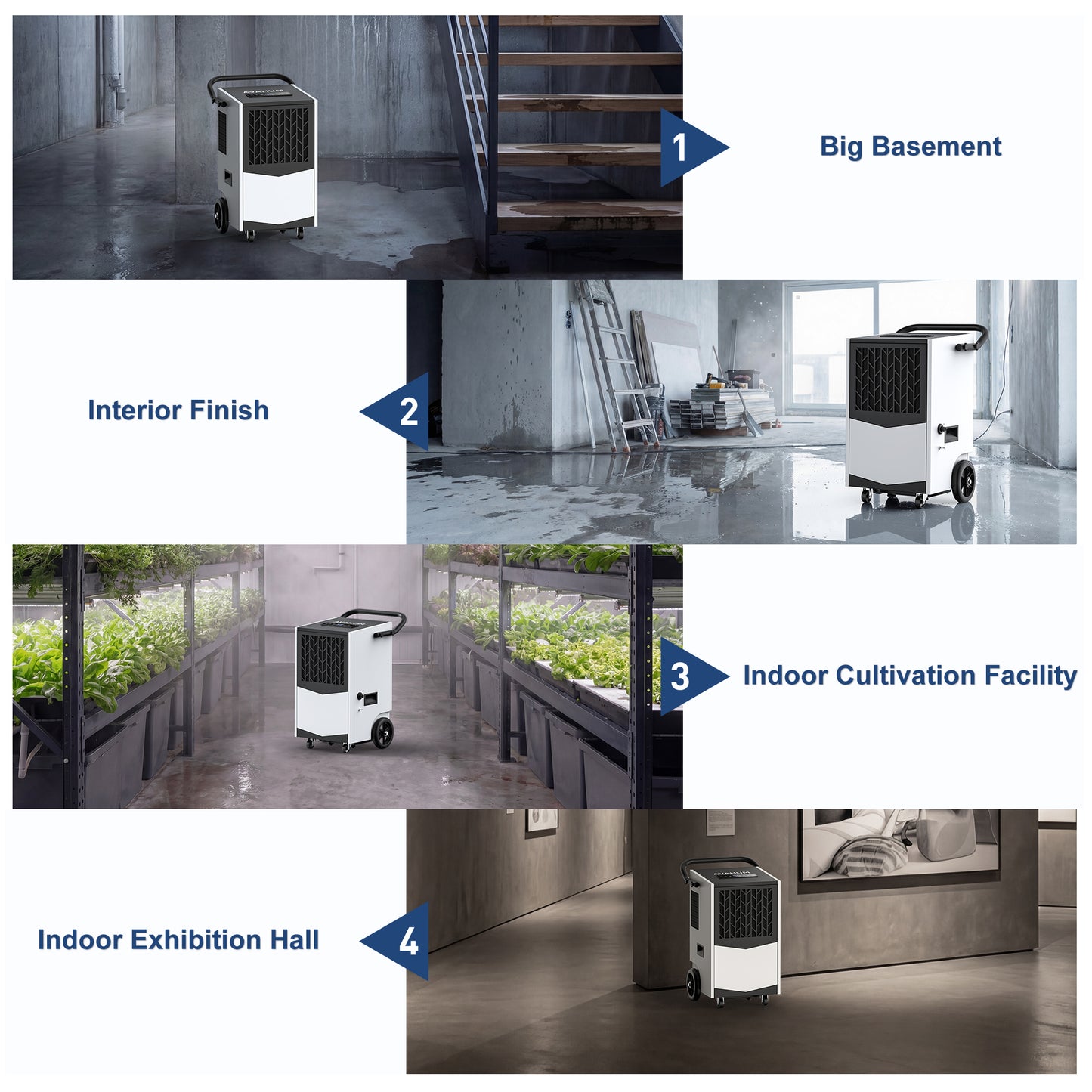 AVAHUM Commercial Dehumidifier, 160 Pints Large Dehumidifier with Pump Drain Hose, Up to 7,000 sq. ft, for Crawl Space, Basement, Warehouse, Water Damage Restoration, Job Sites