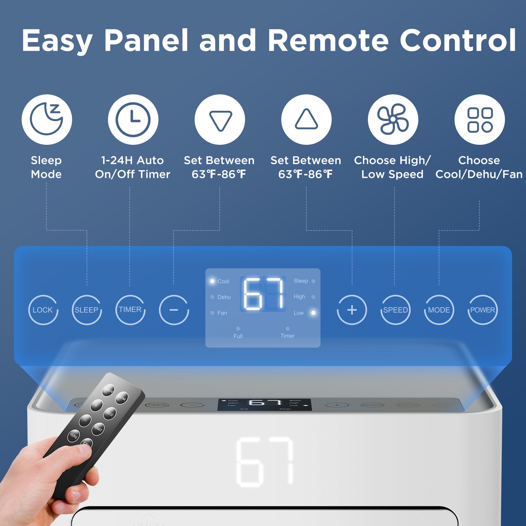 LUBAIR 10,000 BTU Portable Air Conditioner control panel