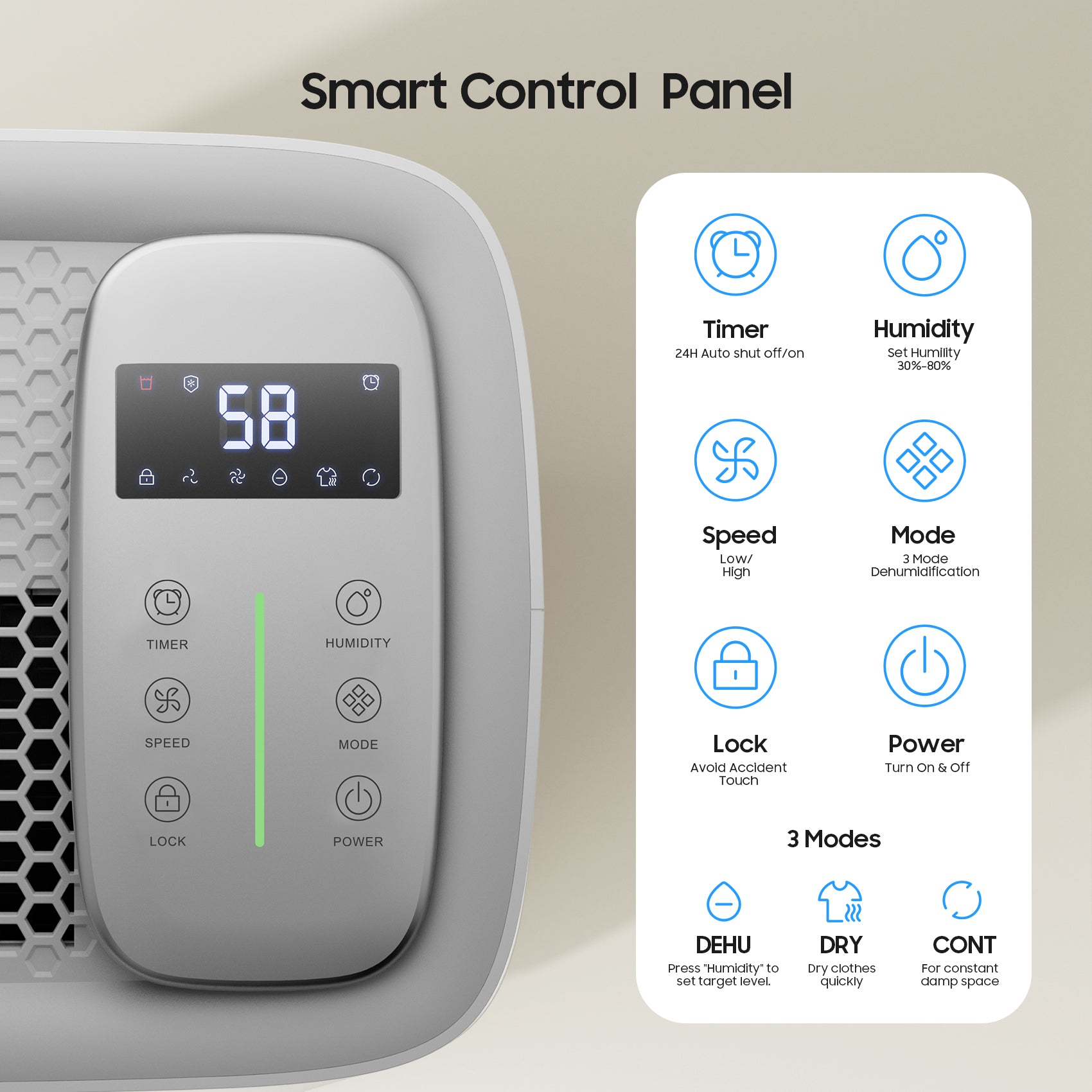 PD120K_ANDTE 120 Pints Dehumidifier for Basement and Home smart control panel