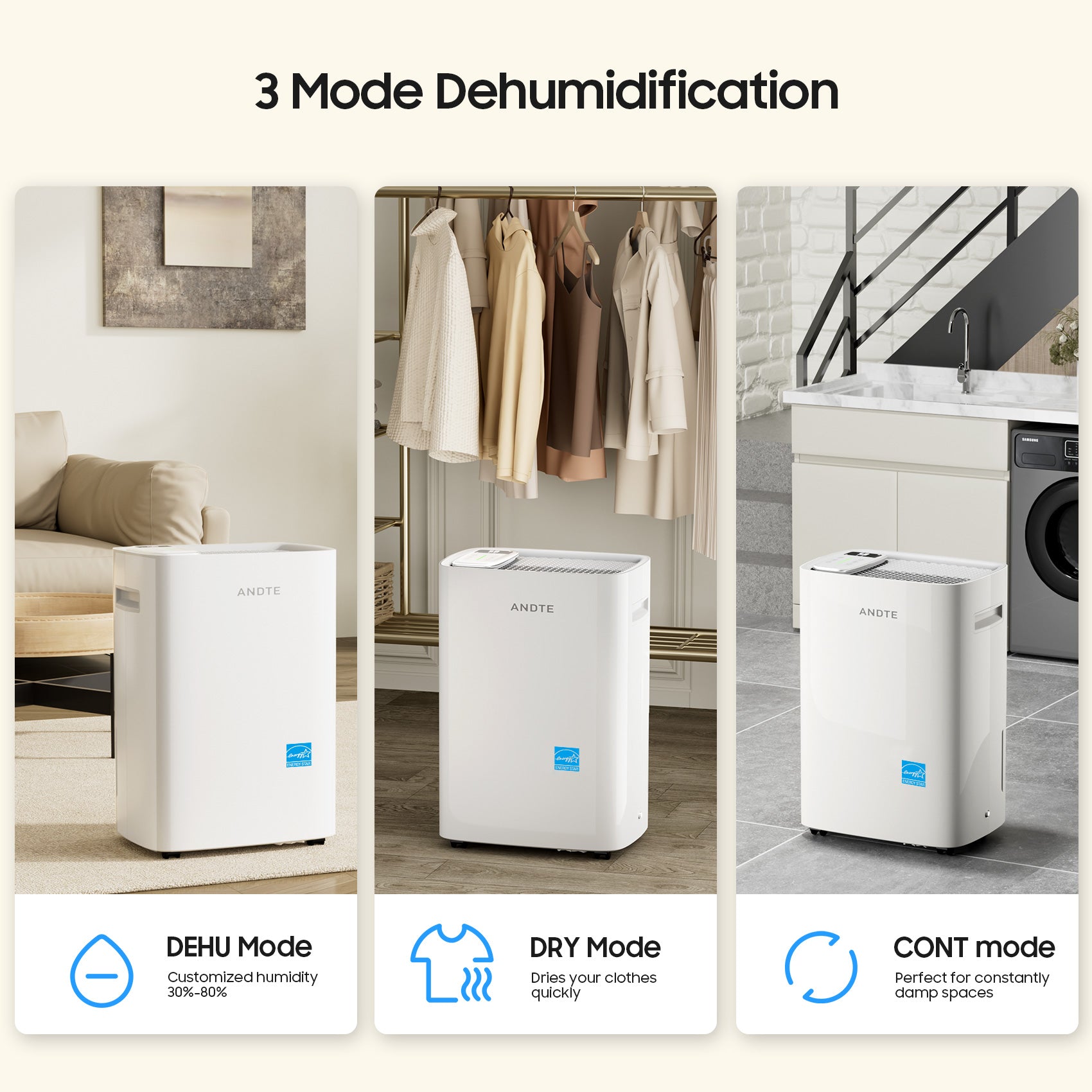 PD50K_52 Pints Energy Star Dehumidifier 3 Mode Dehumidification