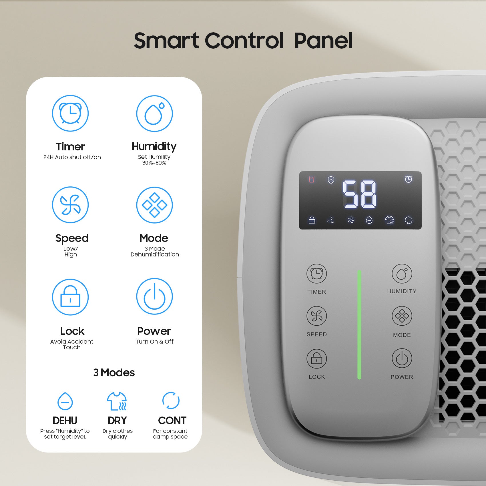 PD50K_52 Pints Energy Star Dehumidifier Control Panel