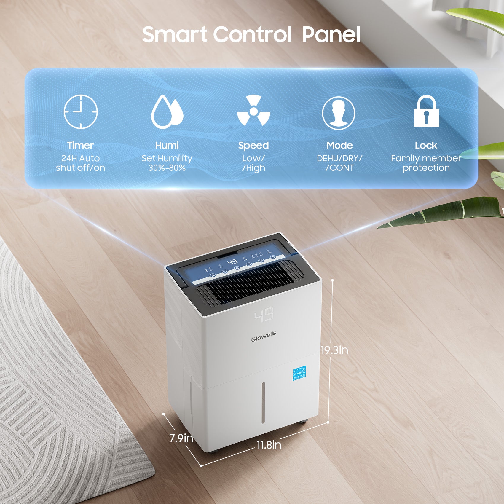 PD82A 80 Pints Energy Star Dehumidifier for Home control panel