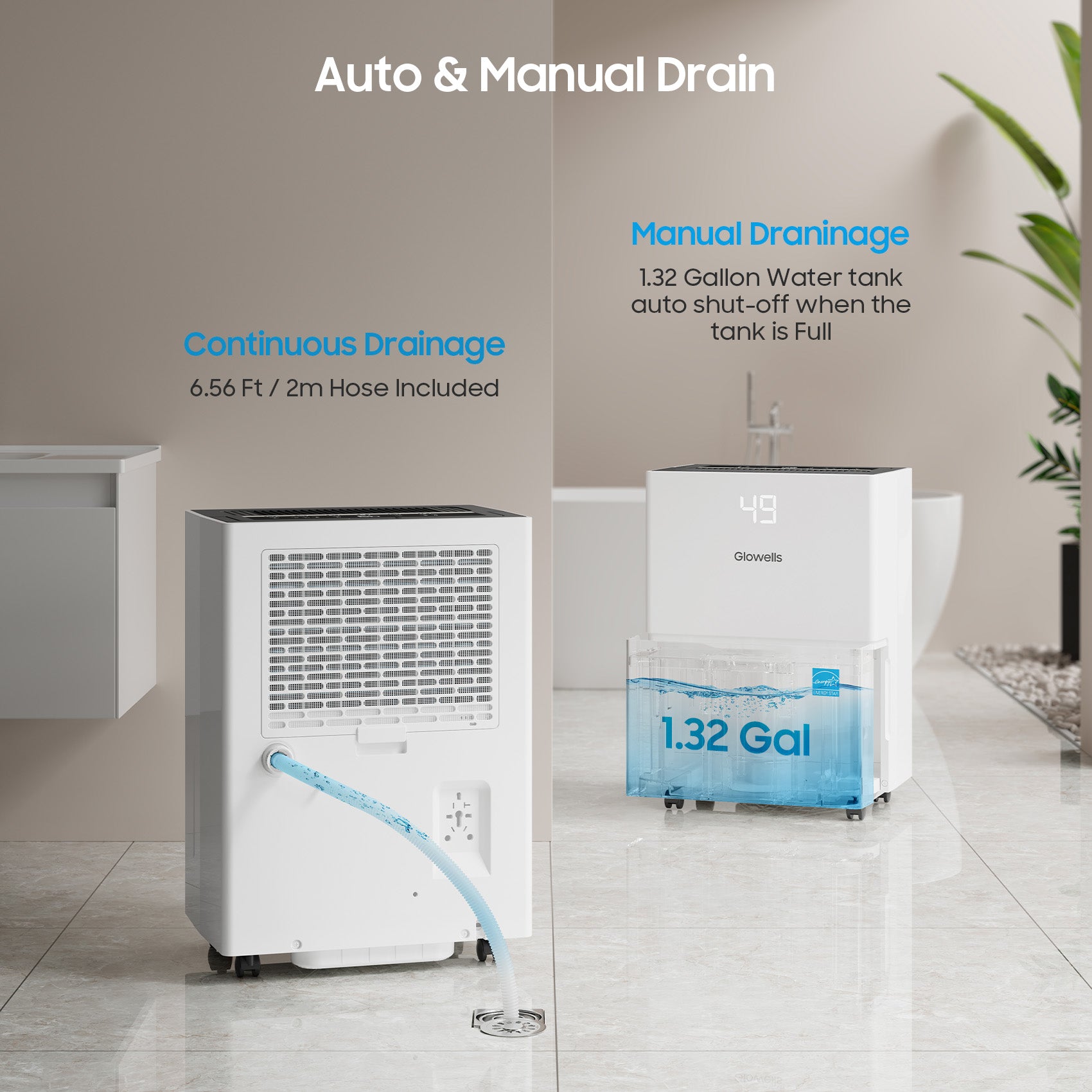 PD82A 80 Pints Energy Star Dehumidifier for Home drain hose