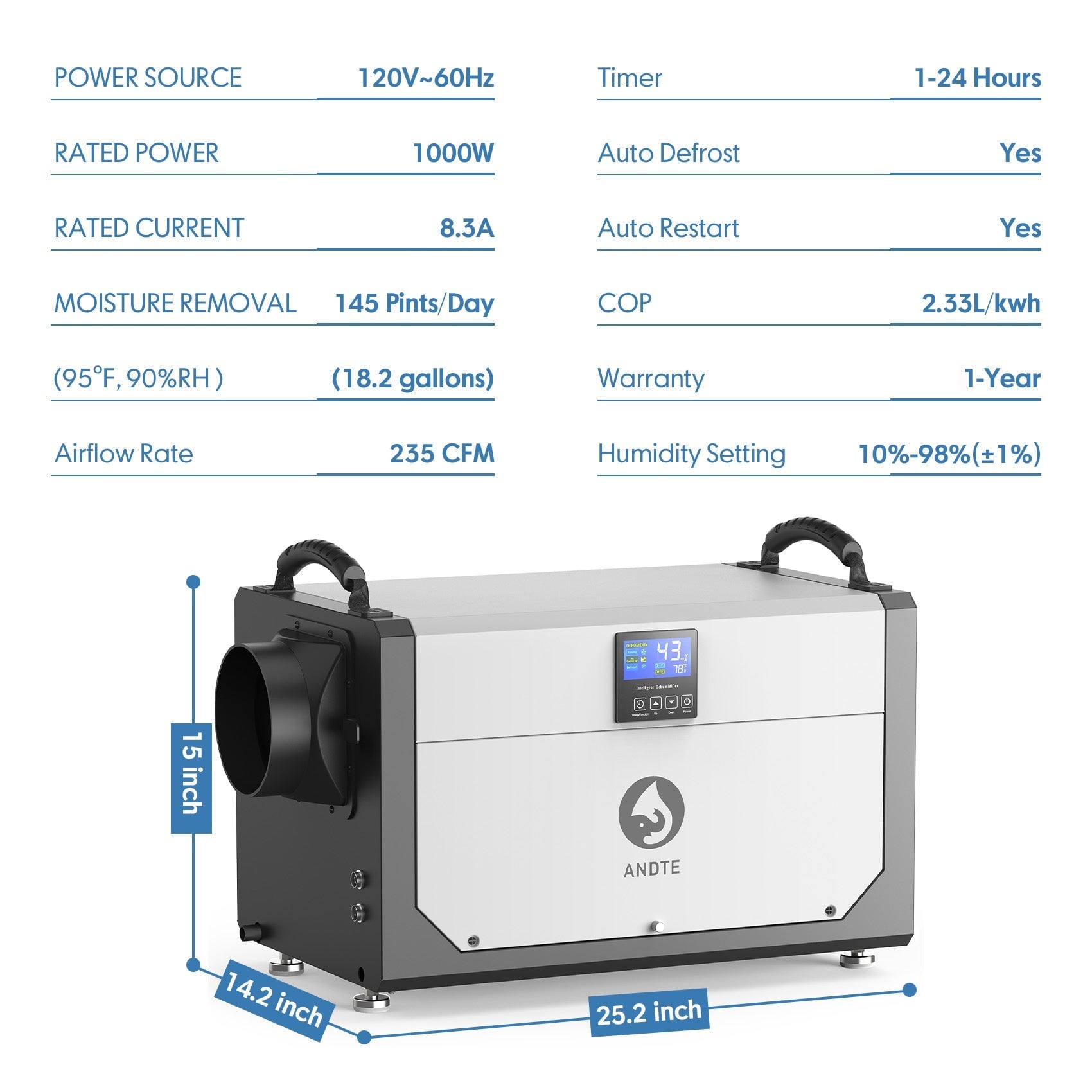 Andte dehumidifier DY155 Product Parameters