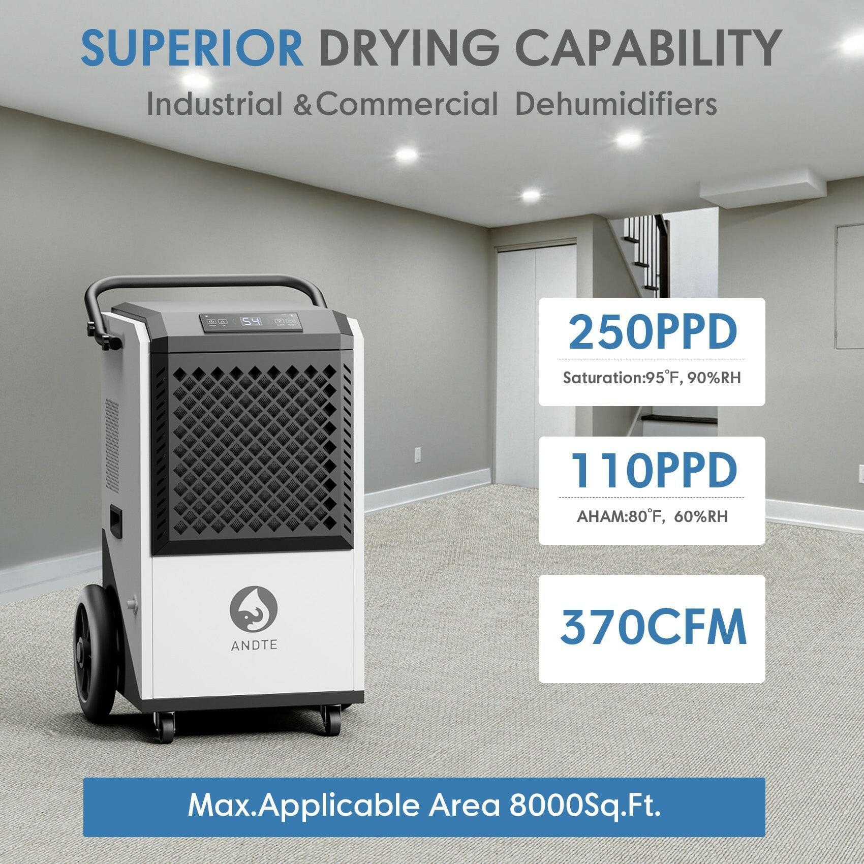 ANDTE DE260 commercial dehumidifier drying capability