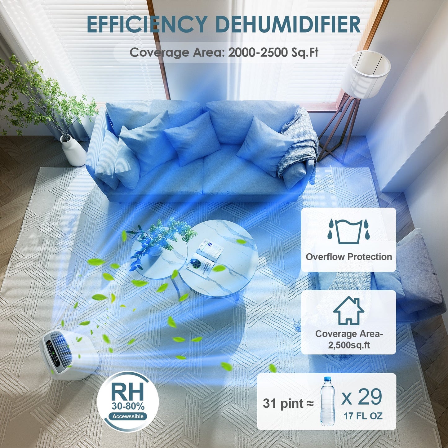 ANDTE PD161A home dehumidifier coverage area 2500 sq.ft