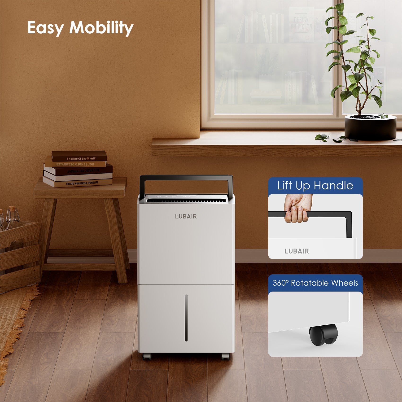 PD12A Home Dehumidifier handle and 360° wheels