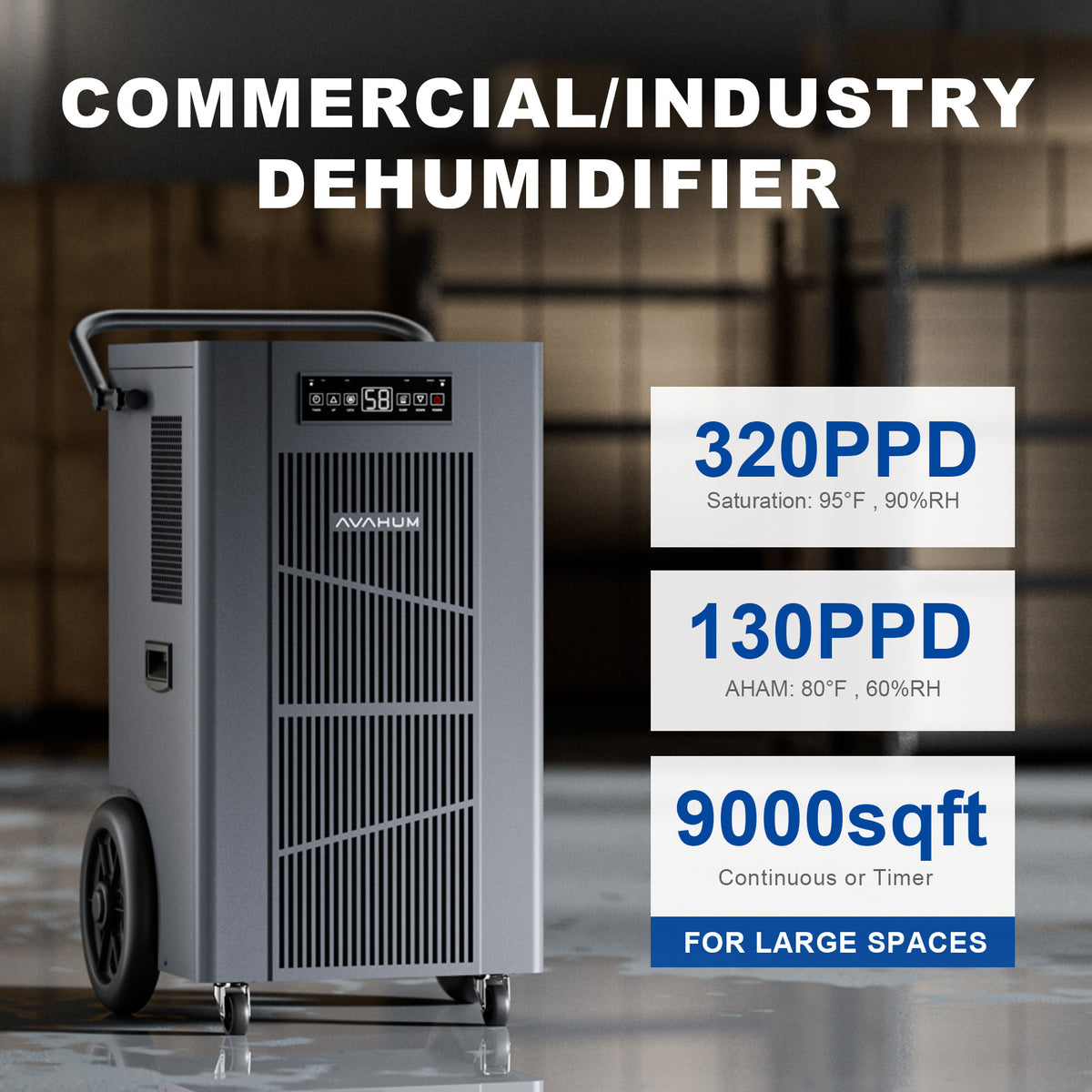 AVAHUM 320 Pints Commercial Dehumidifier with Pump,Commercial Grade Dehumidifier for Basement,24H Timer,cover up to 9000 sqft Large Spaces for Industrial,40Gallon/Day,Continuous Dehumidification,Auto Defrost