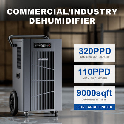 AVAHUM 320 Pints Commercial Dehumidifier with Pump,Commercial Grade Dehumidifier for Basement,24H Timer,cover up to 9000 sqft Large Spaces for Industrial,40Gallon/Day,Continuous Dehumidification,Auto Defrost