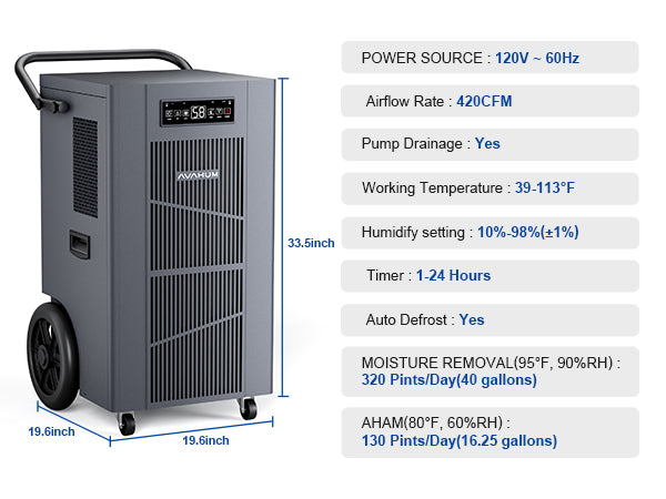 AVAHUM 320 Pints Commercial Dehumidifier with Pump,Commercial Grade Dehumidifier for Basement,24H Timer,cover up to 9000 sqft Large Spaces for Industrial,40Gallon/Day,Continuous Dehumidification,Auto Defrost