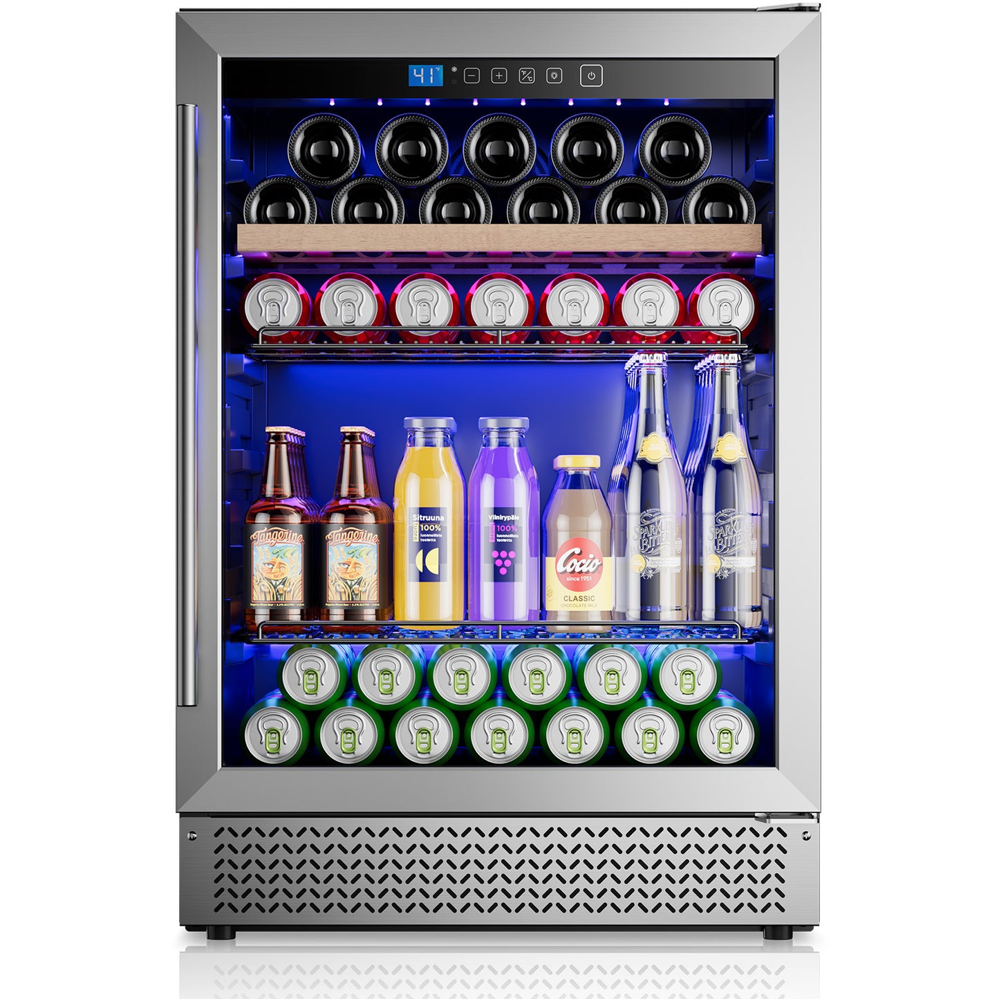 Mini Fridge 24 Inch Under Counter Beverage and Wine Cooler Refrigerator Built-in or Freestanding - 118 Cans & 16 Bottles Capacity with LED Light Glass Door