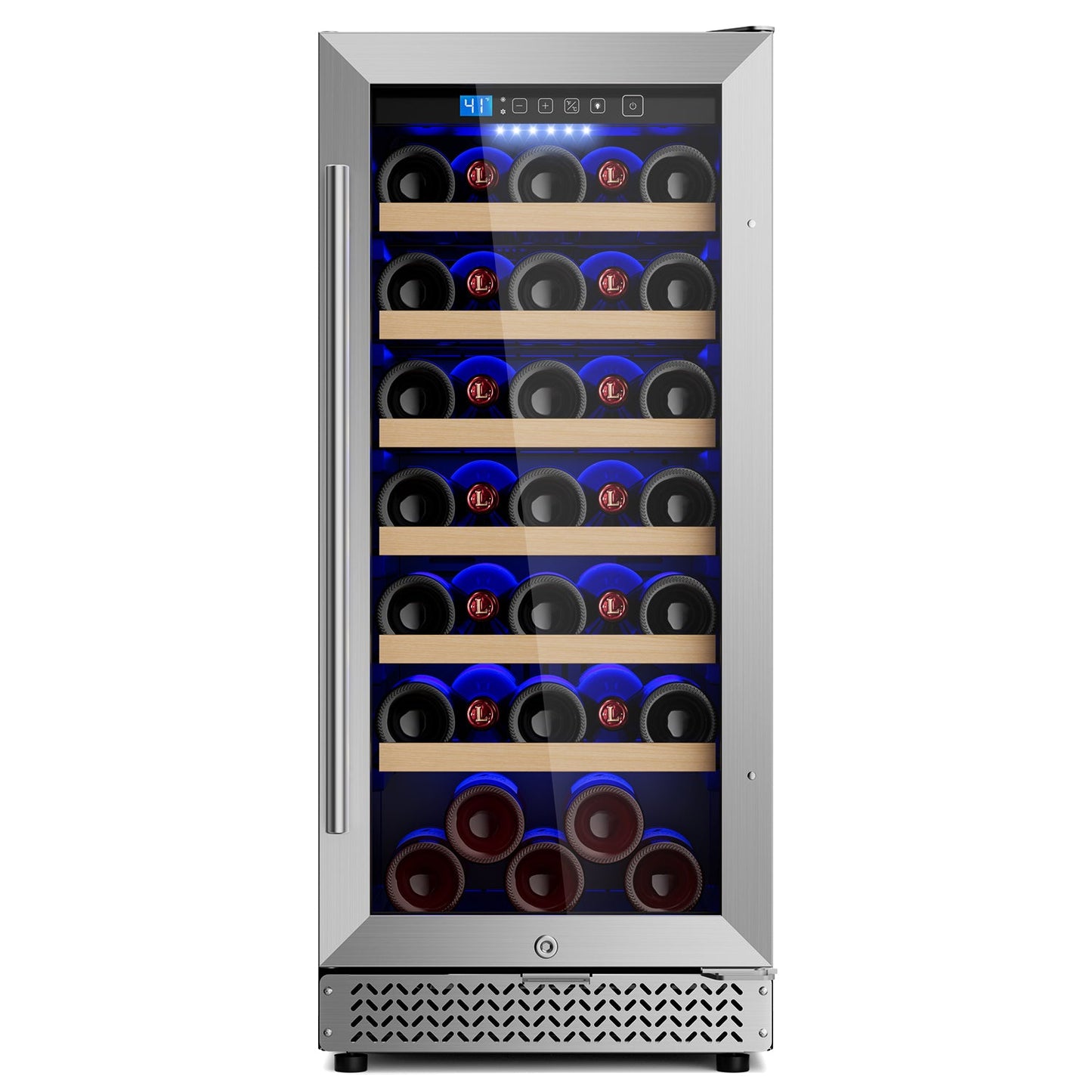 15 Inch Wine Fridge, 35 Bottles Wine Fridge Small with Glass Door Built-in or Freestanding, Wine Cooler Refrigerator Compressor Quick Cooling&Low Noise-Kitchen Bar Office