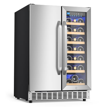 Holds 21 Bottles and 88 Cans Wine and Beverage Refrigerator, 24” Daul Zone Wine Fridge, Freestanding Under Counter Refrigerator, Stainless Steel Beverage Cooler with Adjustable Shelves