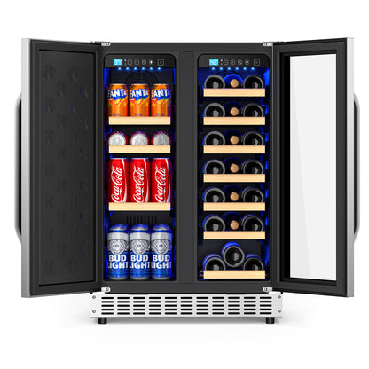 Holds 21 Bottles and 88 Cans Wine and Beverage Refrigerator, 24” Daul Zone Wine Fridge, Freestanding Under Counter Refrigerator, Stainless Steel Beverage Cooler with Adjustable Shelves