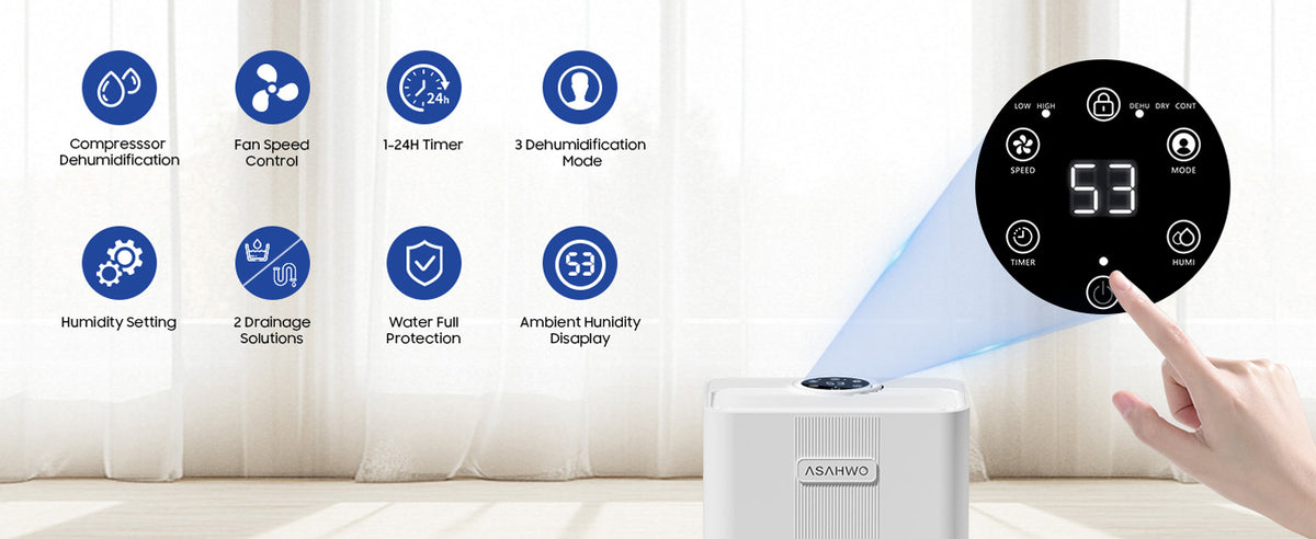 ASAHWO 1600 Sq.ft Dehumidifier for Home, 21 Pints Dehumidifier for Basement with Drain Hose, Quiet Dehumidifiers Smart Humidity Control, 24H Timer, 3 Modes, Portable for Bedroom,Bathroom