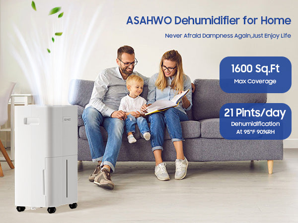 ASAHWO 1600 Sq.ft Dehumidifier for Home, 21 Pints Dehumidifier for Basement with Drain Hose, Quiet Dehumidifiers Smart Humidity Control, 24H Timer, 3 Modes, Portable for Bedroom,Bathroom