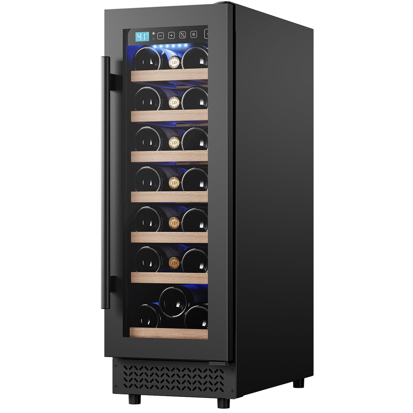 12" Wine Cooler Refrigerator 21 Bottle Wine Fridge Built-in or Freestanding with Double-Layer Tempered Glass Door Compressor quick cooling,Low Noise