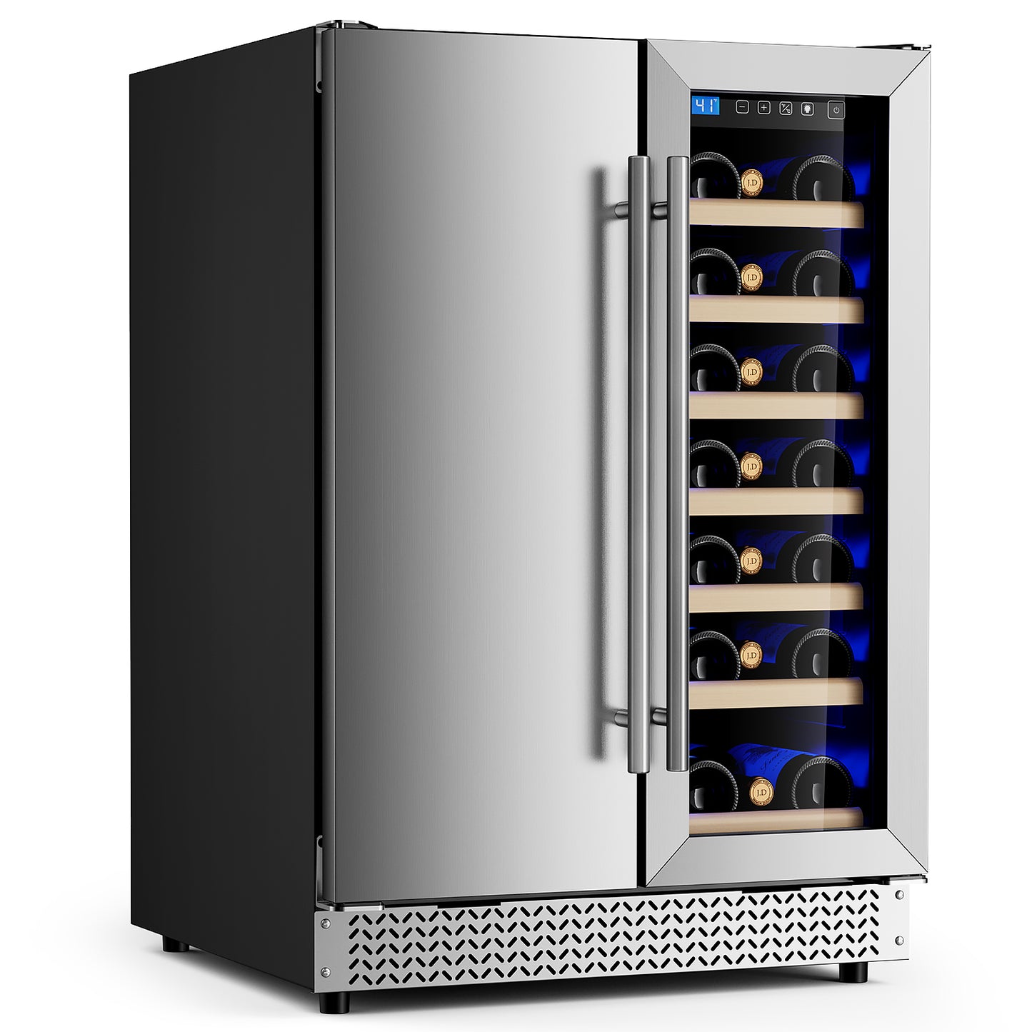 Wine and Beverage Refrigerator, 24” Daul Zone Wine Fridge, Freestanding Under Counter Refrigerator, Stainless Steel Beverage Cooler with Adjustable Shelves, Holds 21 Bottles and 88 Cans