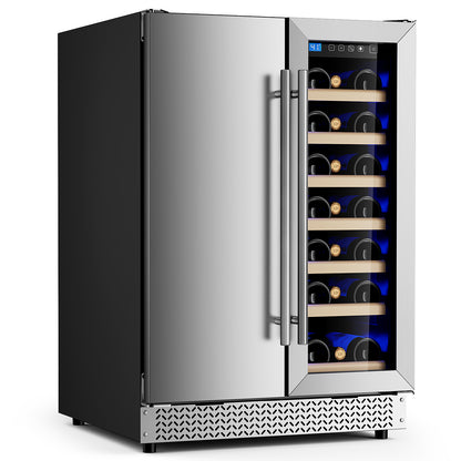 Wine and Beverage Refrigerator, 24” Daul Zone Wine Fridge, Freestanding Under Counter Refrigerator, Stainless Steel Beverage Cooler with Adjustable Shelves, Holds 21 Bottles and 88 Cans