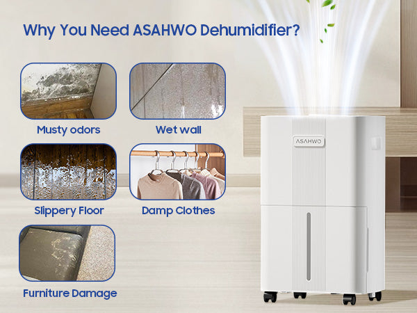 ASAHWO 1600 Sq.ft Dehumidifier for Home, 21 Pints Dehumidifier for Basement with Drain Hose, Quiet Dehumidifiers Smart Humidity Control, 24H Timer, 3 Modes, Portable for Bedroom,Bathroom