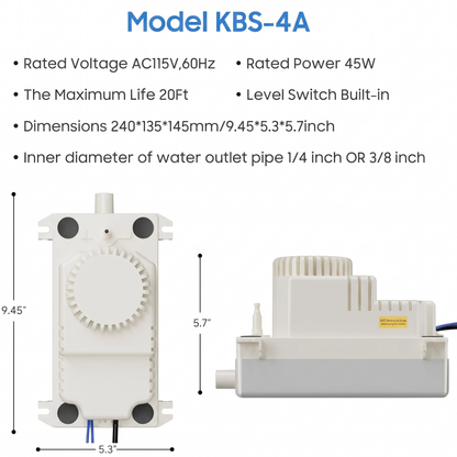 Automatic Condensate Removal Pump, HVAC Condensate Removal for Air Conditioner, Furnace, Dehumidifier,Ice Machine - 115 Volts/60Hz Ultra-Quiet with 16 Ft Hose,4 Water inlets & 2 Type outlets