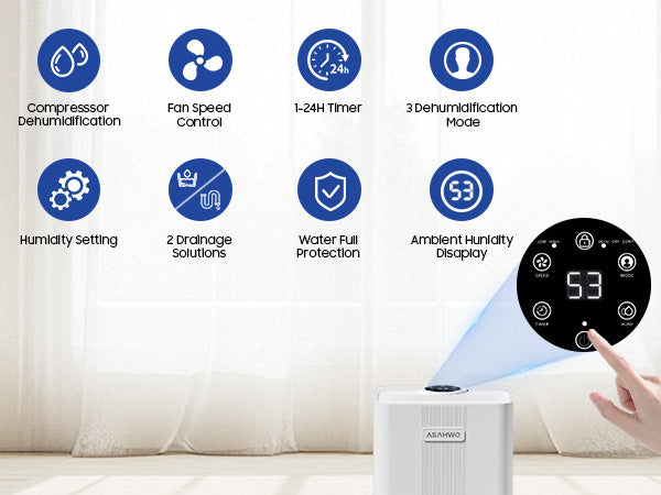ASAHWO 1600 Sq.ft Dehumidifier for Home, 21 Pints Dehumidifier for Basement with Drain Hose, Quiet Dehumidifiers Smart Humidity Control, 24H Timer, 3 Modes, Portable for Bedroom,Bathroom