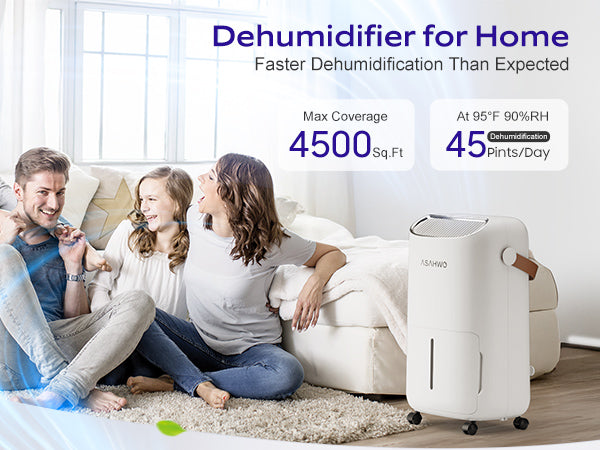 ASAHWO 45Pints Energy Star Dehumidifier for Basement, 4500 Sq.Ft Home Dehumidifier Large Room Dehumidifiers with Drain Hose for Bathroom Living room, Smart Humidity Control, Touch Control Panel