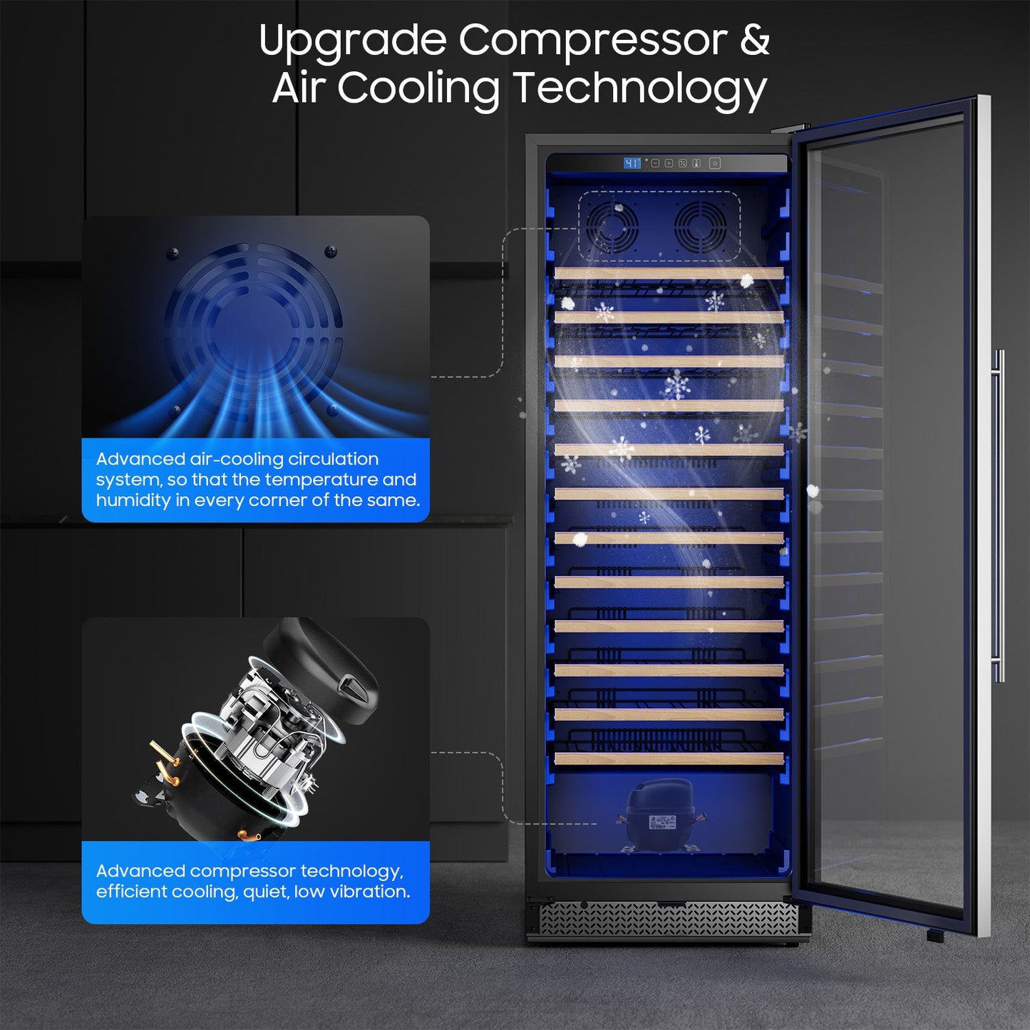 158-Bottle Wine Cooler Refrigerator Suitable for Mixed Bottle Sizes, 24 Inch Wine Refrigerator Freestanding with Professional Temperature Control System, Low Noise Operation