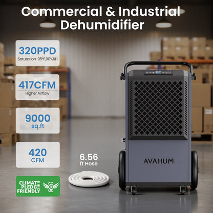 AVAHUM 320 Pints Commercial Dehumidifier with Pump for Basements 9000 sq.ft Large Commercial-Grade Dehumidifiers with Drain Hose for Industrial Spaces,Job Sites