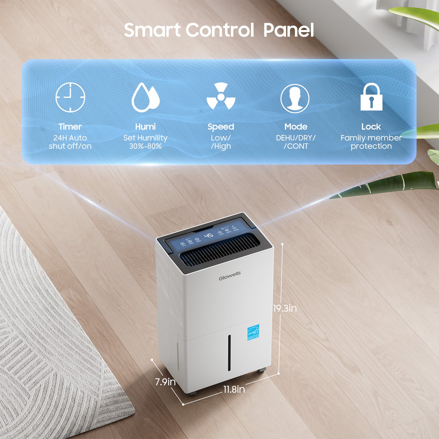 52 Pints Portable Dehumidifier for Basements and Homes with Drain Hose, Covers up to 4500 Sq Ft, Removes up to 50 Pints of Moisture per Day (95°F, 95% RH)