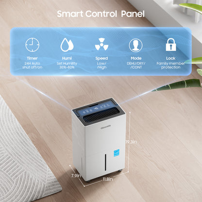 52 Pints Portable Dehumidifier for Basements and Homes with Drain Hose, Covers up to 4500 Sq Ft, Removes up to 50 Pints of Moisture per Day (95°F, 95% RH)