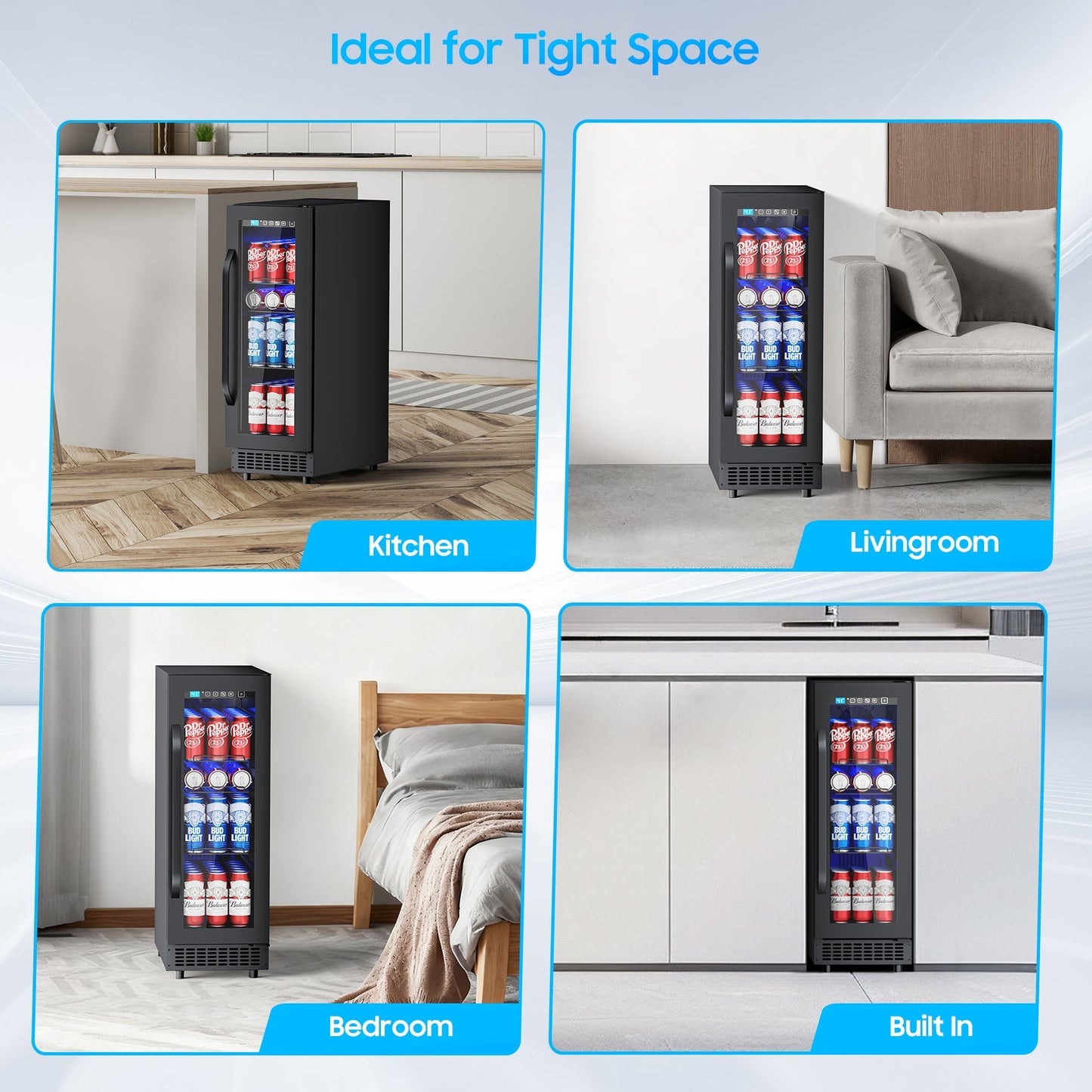 60 Cans Beverage Refrigerator with Double-Layer Glass Door, Digital Temperature Control, LED Lgiht for Home, Bar, Office