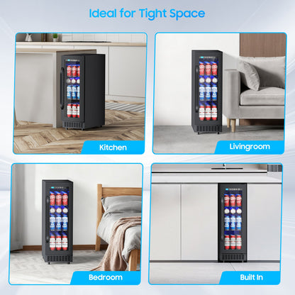 60 Cans Beverage Refrigerator with Double-Layer Glass Door, Digital Temperature Control, LED Lgiht for Home, Bar, Office