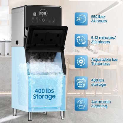 Commercial Ice Maker 605 Lbs/24H Industrial Ice Maker Machine Commercial Ice Machine with 400Lbs Storage, Ice Ready in 5-12 min, Stainless Steel Ice Maker for Bar Cafe Business Restaurant